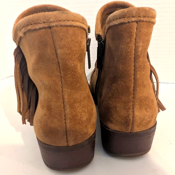 Minnetonka Suede Brown‎ Ankle Boots with Side Tassels & Wood Heel Women's Size 8 - Picture 5 of 9